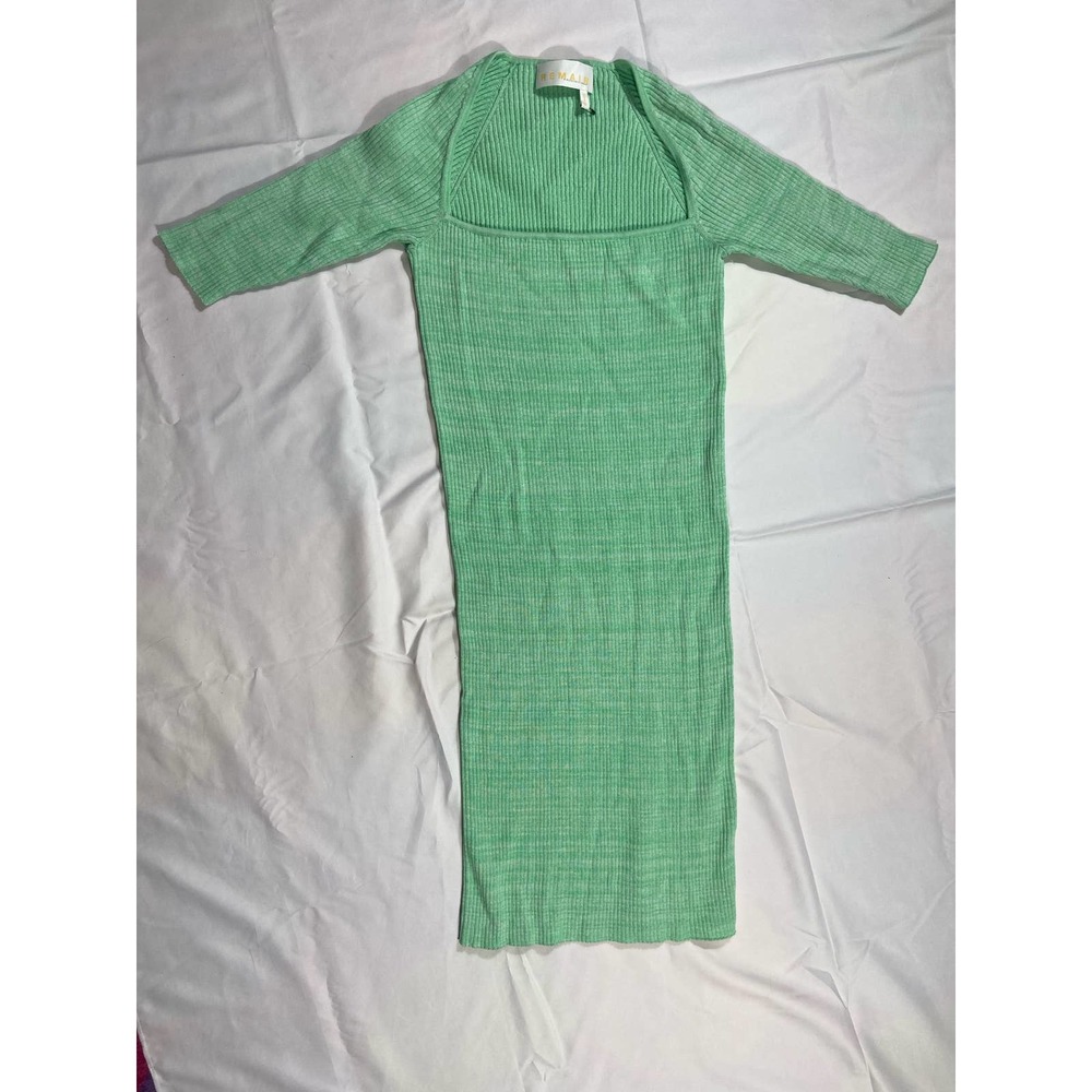 remain birger christensen Green Low Cut Knit Stretch Short Sleeve Mini Dress